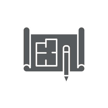 Blueprint and pencil vector icon symbol plan isolated on white backgroundのイラスト素材