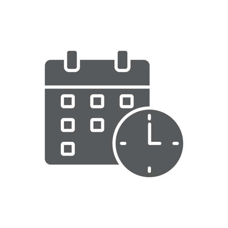 Calendar with clock vector icon symbol isolated on white backgroundのイラスト素材