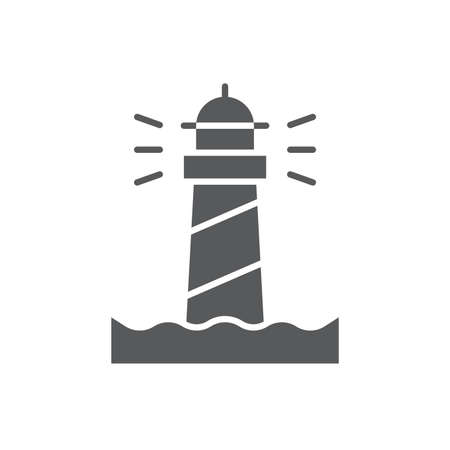 Lighting lighthouse and ocean water vector icon symbol isolated on white backgroundのイラスト素材