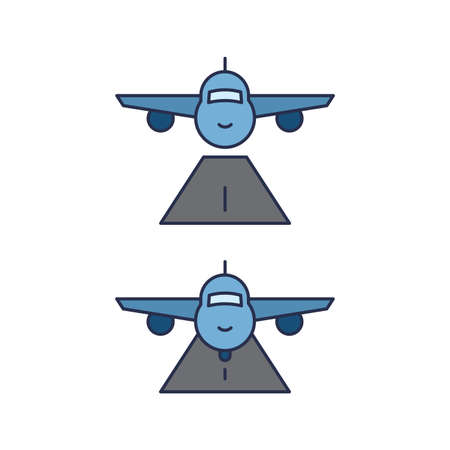 Plane landing and takeoff vector icon symbol isolated on white backgroundのイラスト素材