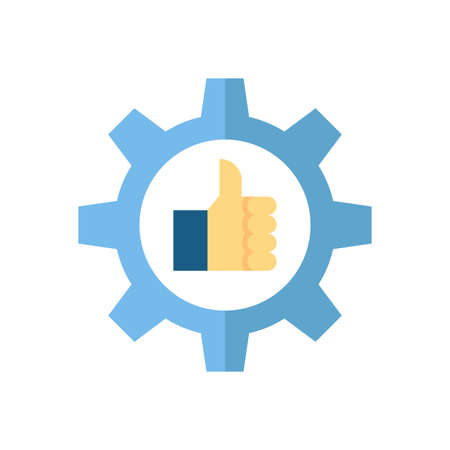Thumb up gear vector icon symbol isolated on white backgroundのイラスト素材