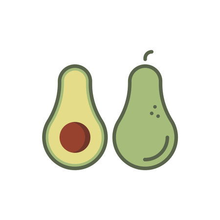 Whole avocado fruit and halves vector icon symbol fruits isolated on white background
