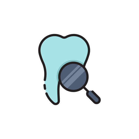 Tooth with magnifying glass vector icon sign and symbol isolated on white backgroundのイラスト素材