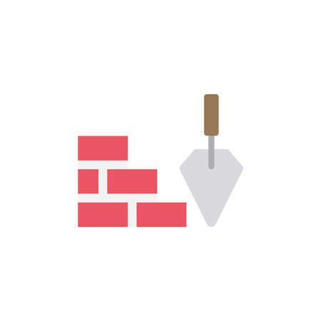 Trowel and brick wall vector icon symbol isolated on white backgroundのイラスト素材