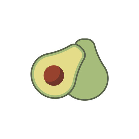 Whole avocado fruit and halves vector icon symbol fruits isolated on white background