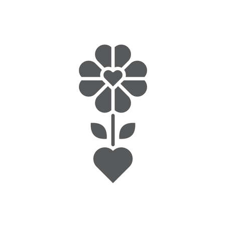 Flower with love heart icon, color, line, outline vector sign, linear style pictogram isolated on white. Symbol, logo illustration. Editable stroke. Pixel perfectのイラスト素材