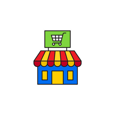 Market, shop icon, color, line, outline vector sign, linear style pictogram isolated on white. Symbol, logo illustration