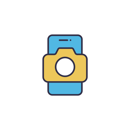 Mobile phone photography camera icon, color, line, outline vector sign, linear style pictogram...