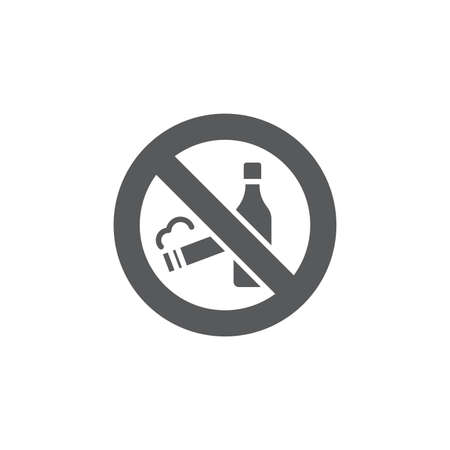 No smoking and alcohol drinking icon, color, line, outline vector sign, linear style pictogram isolated on white. Symbol, logo illustrationのイラスト素材