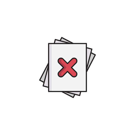 Delete file document icon isolated on white background. Paper sheet with recycle bin sign. Rejected document. Cross on paper. Vector Illustrationのイラスト素材