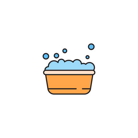 plastic basin with soap suds icon isolated background. Bowl with water. Washing clothes, cleaning equipment. Vector Illustrationのイラスト素材