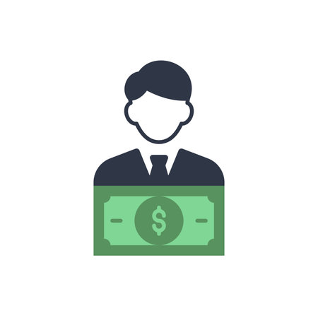Financial Manager. Money management icon with research sign, explore, find, inspect symbolのイラスト素材