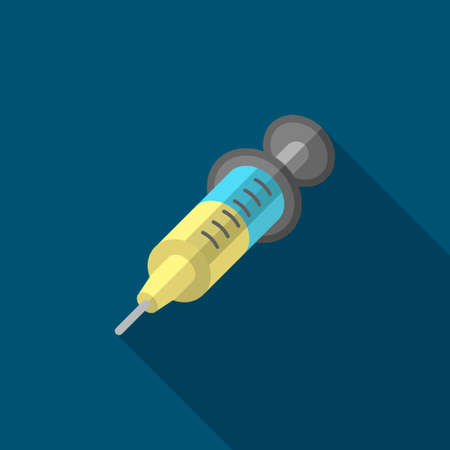 Syringe vector icon symbol medical, flat design, long shadow, eps10のイラスト素材