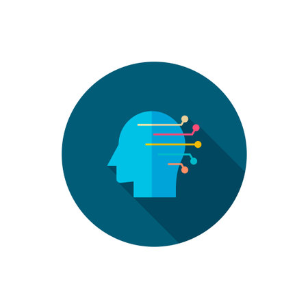 Brain network vector icon, flat design, long shadow