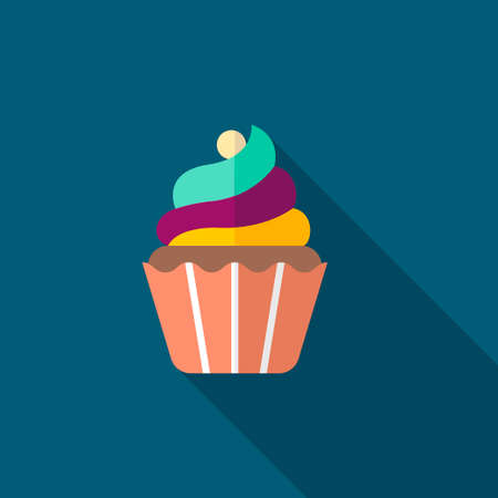 Cup cake veector icon symbol food  flat design  long shadowのイラスト素材