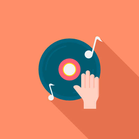 Disc jockey vector icon symbol, flat design, long shadowのイラスト素材