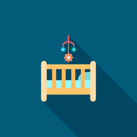 Baby cot vector icon, flat design, long shadowのイラスト素材