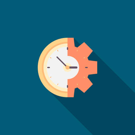 Efficiency, clock and gear vector icon, flat design, long shadowのイラスト素材
