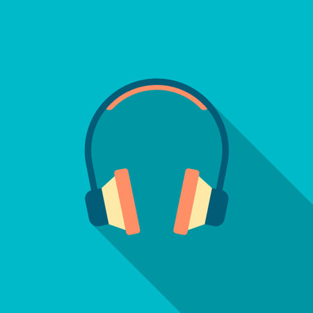headset vector icon, flat design, long shadowのイラスト素材