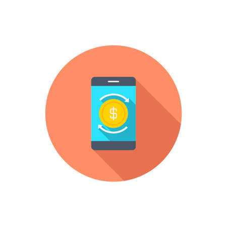 online trading, mobile phone, coin, flat design, long shadowのイラスト素材