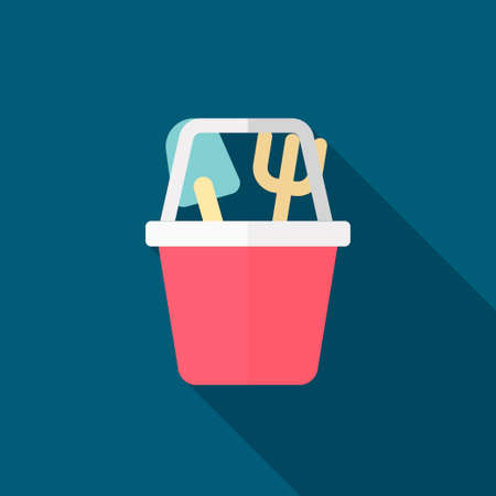 Shovel and bucket toys icon , Vector flat long shadow design. Children's toys concept.のイラスト素材