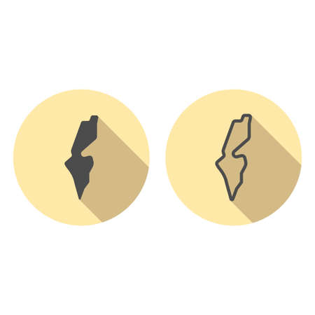 map black outline and glyph Israel, flat design, long shadowのイラスト素材
