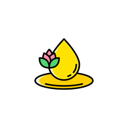 Essentials oil drop splash color icon. linear style sign for mobile concept and web design. Drop and flower outline vector icon. Spa treatment symbol, logo illustration. Vector graphicsのイラスト素材