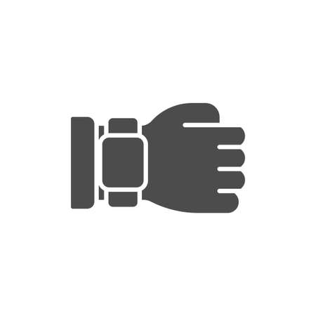 Watch on hand filled icon, outline vector sign, linear style pictogram isolated on white. wristwatch symbol, logo illustration. Editable strokeのイラスト素材