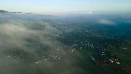Rice Terrace Aerial Shot. Image of beautiful terrace rice field in Lombokの写真素材