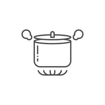 Boiling pot on gas stove vector icon. outline flat sign for mobile concept and web design. Boiling saucepan outline icon. Symbol, logo illustration. Vector graphicsのイラスト素材