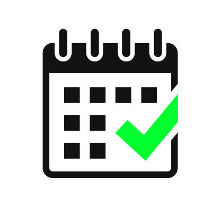 Calendar and check mark vector icon on white backgroundのイラスト素材