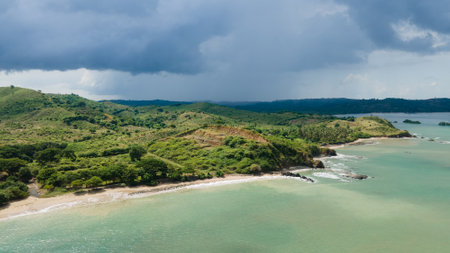 Aerial view of the beach and sea. Seascape from drone.の写真素材