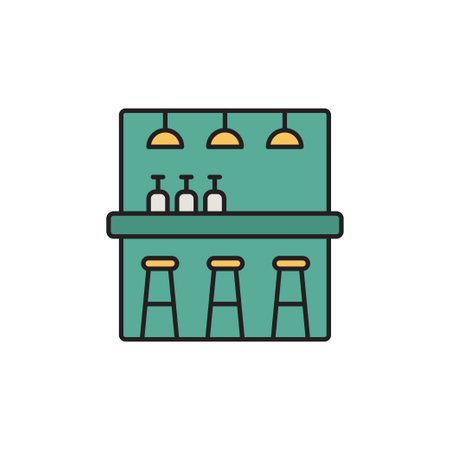 Bar counter and chairs vector icon. filled color sign for mobile concept and web design. Restaurant barのイラスト素材