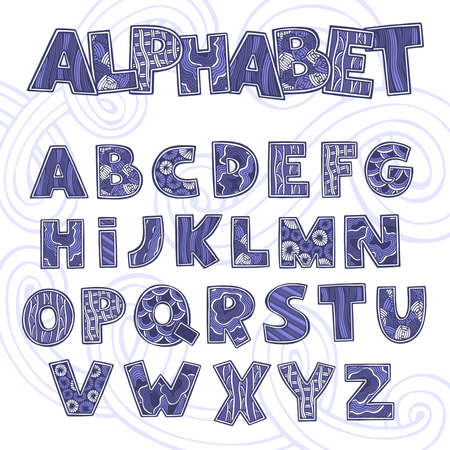 Cute vector english alphabet. Handwritten stylish font for graphic design, banners, greeting cards, website design and others. Hand drawn colorful typeface, ABCのイラスト素材