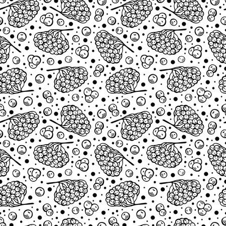 Hand-drawn black and white seamless pattern with rowan berries. Can be used for gift paper, textile, autumn greeting cards, wallpaper, pattern fill. Vector illustrationのイラスト素材