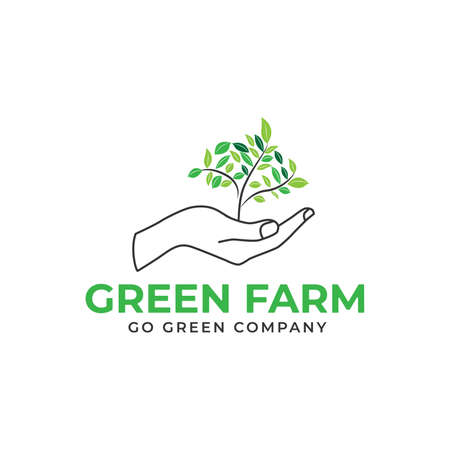 Hand with plant for green farm logo minimalist vectorのイラスト素材