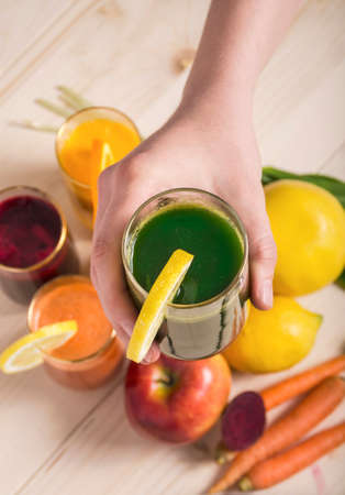 Freshly Made Vegetable Juices for Healthy Nutritious Mealの写真素材