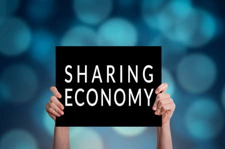 Sharing economy card with bokeh backgroundの写真素材