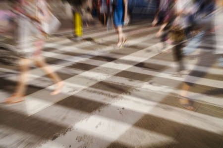 Busy big city street people on zebra crossing double exposureの写真素材
