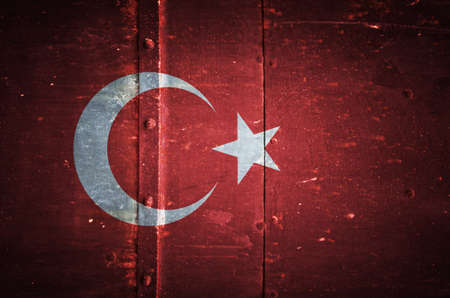 Turkey flag on grunge metal texture backgroundの写真素材