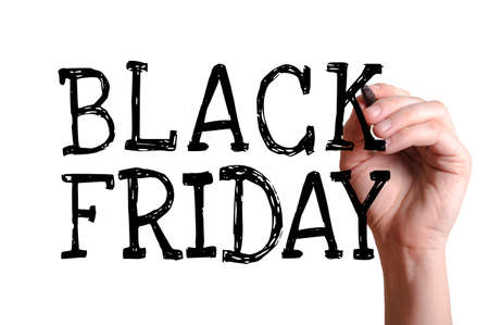 Hand writing Black Friday with black marker on transparent wipe board.の写真素材