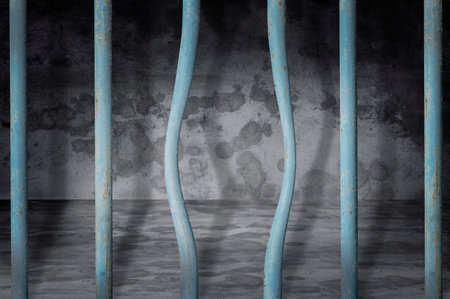 Prison and bended metal bar background