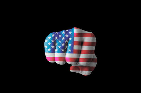 Human fist with USA flag isolated on black backgroundの写真素材