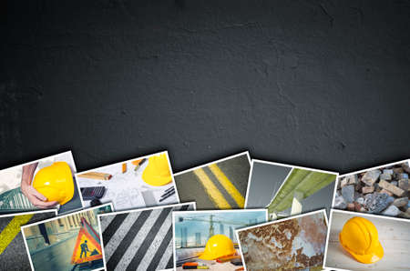 Construction collage od dark concrete backgroundの写真素材