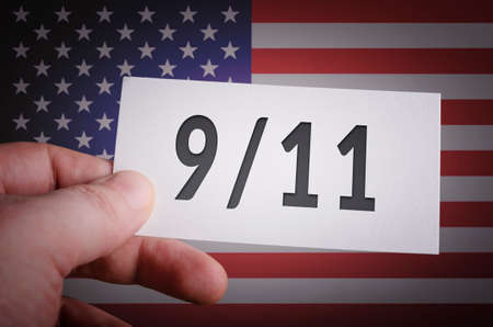 Never forget 9/11 card in handの写真素材