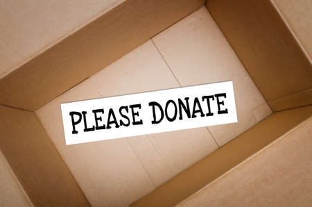 Please donate. Empty donation box top view. Concept of charity.の写真素材