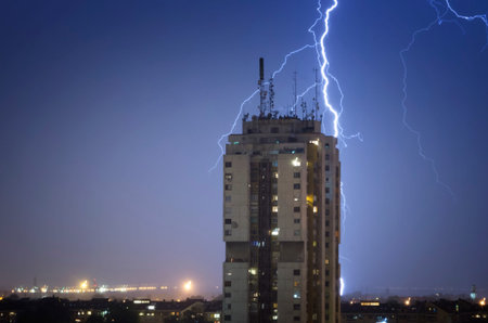 Thunderstorm over night city