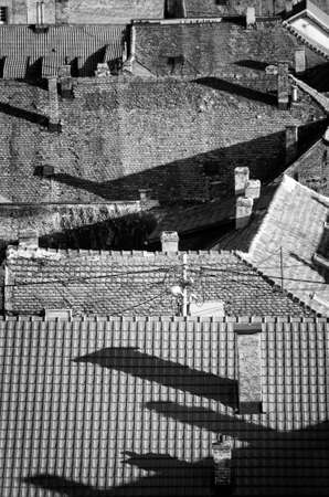 Old city. Roofs view from above. Black and white.の写真素材
