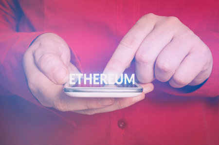 Ethereum cryptocurrency trading on mobile phone using smartphone app