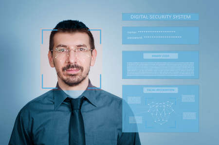 Digital security system for identity protection and face recognition. Digital identity protection concept. の写真素材